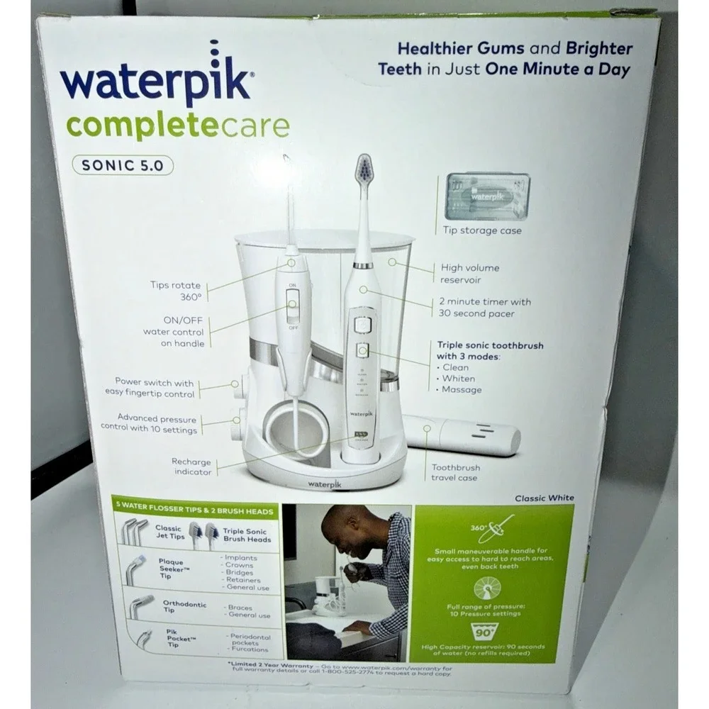 Waterpik Complete Care Sonic 5.0 Water Flosser and Toothbrush WP-861W White NEW - Picture 2 of 4